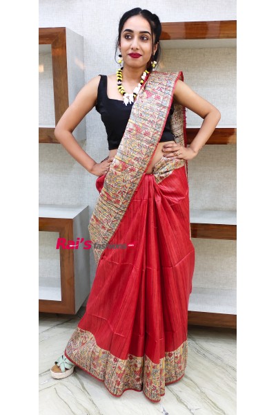 Pure Handloom Gicha Silk With Madhubani Print (ERT2346)